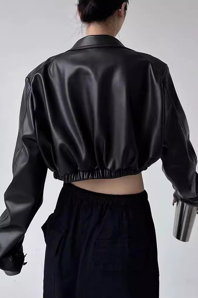 Turn Down Collar Biker Short Jacket