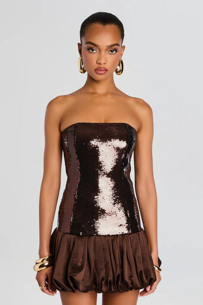 Sequin Peplum Strapless Birthday Dress