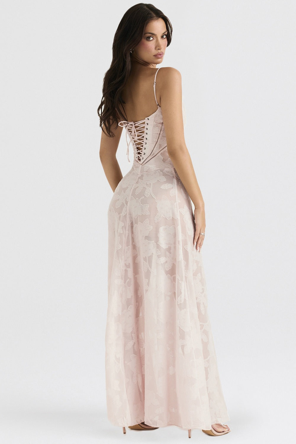 Bustier Seam Spaghetti Strap Devore Burnout Maxi Dress