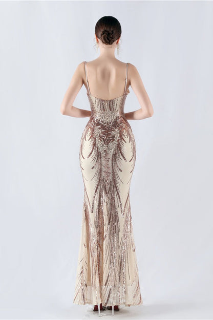 Boned Sequin Embroidered Formal Dress