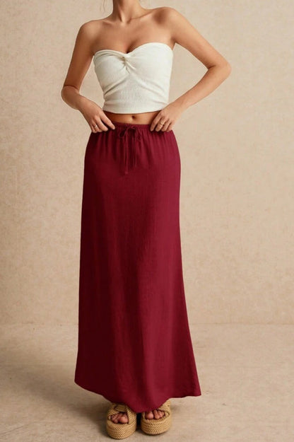 Solid Drawstring Maxi Skirt