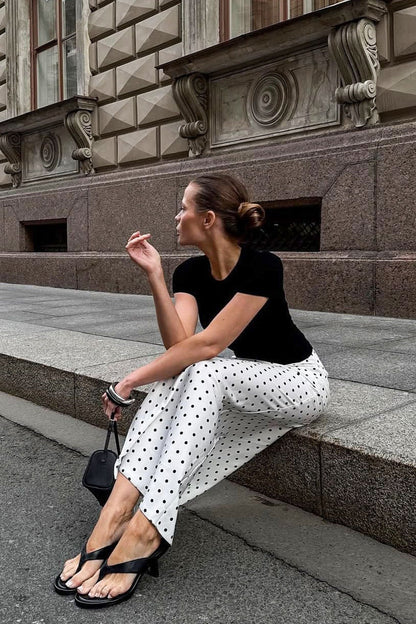 Polka-Dot Lace-Trim Maxi Skirt
