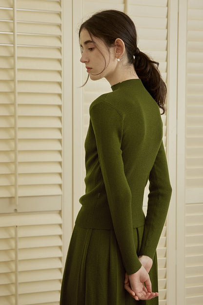 Sheer Panel Mock Neck Knit Top