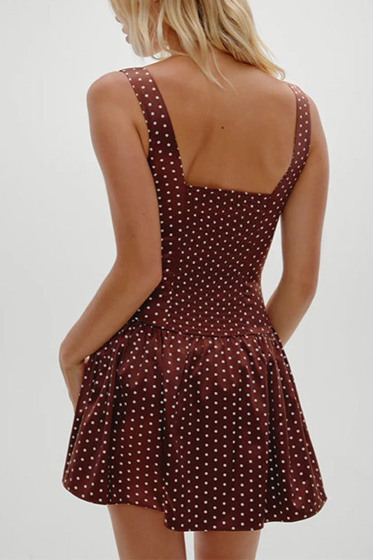 Brown Lace Trim Polka Dot Cami Mini Dress