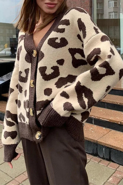 Leopard Knit Button Front Cardigan
