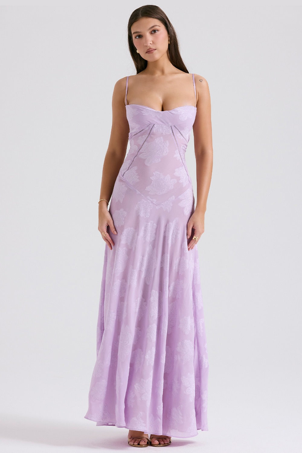 Bustier Seam Spaghetti Strap Devore Burnout Maxi Dress