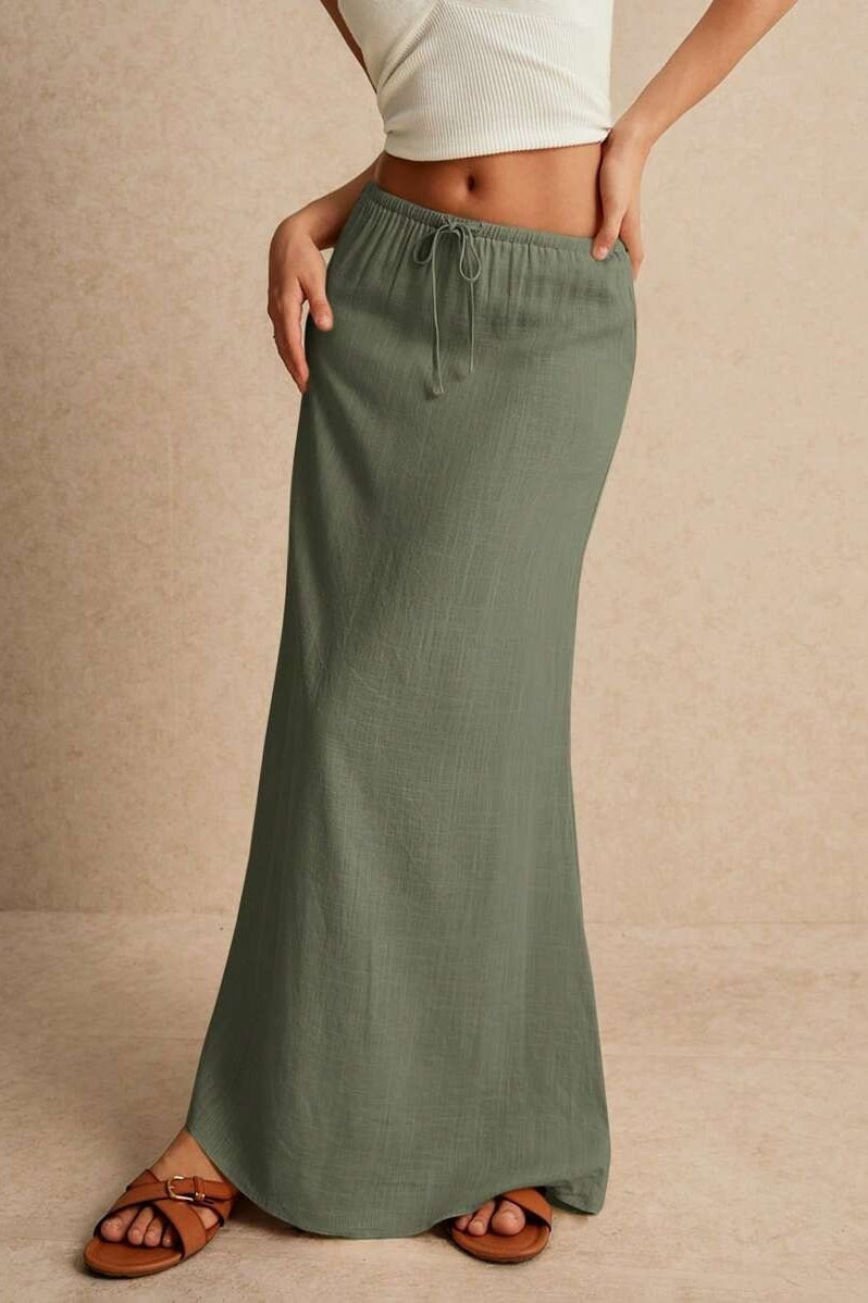 Solid Drawstring Maxi Skirt
