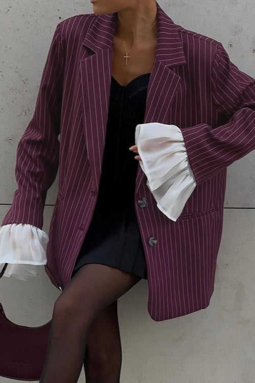 Chic Lace Insert Stripe Blazer