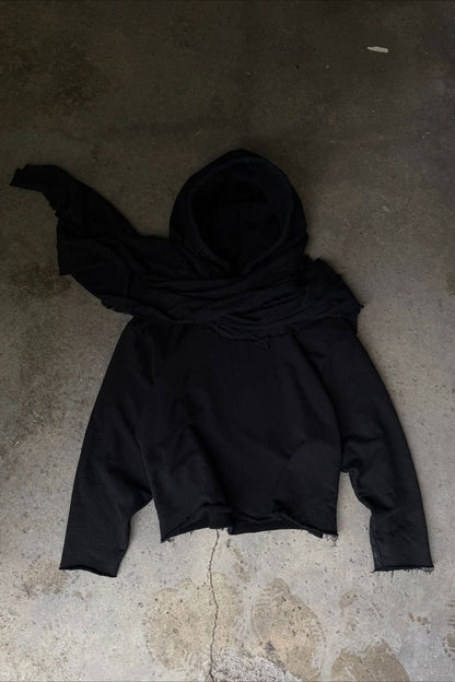 Scarf-Hood Asymmetric Pullover Hoodie