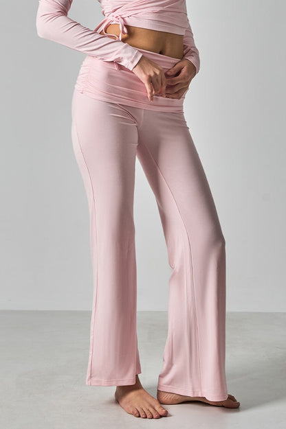 Solid Fitted Foldover Soft Pants