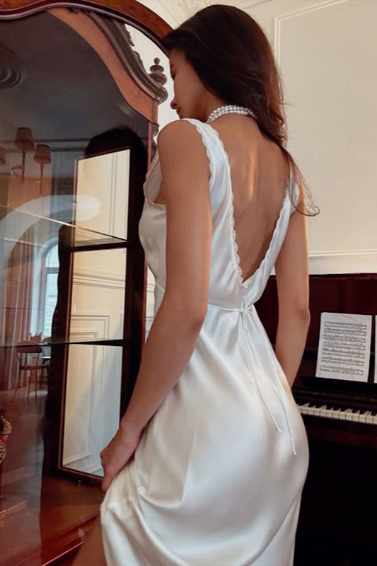 Lace Trim Satin Slip Birthday Dress