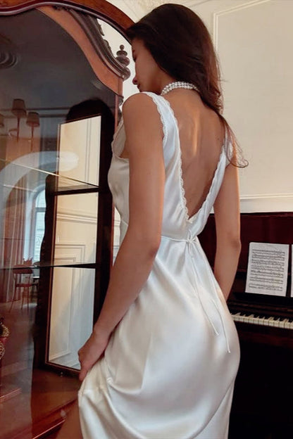 Lace Trim Satin Slip Birthday Dress