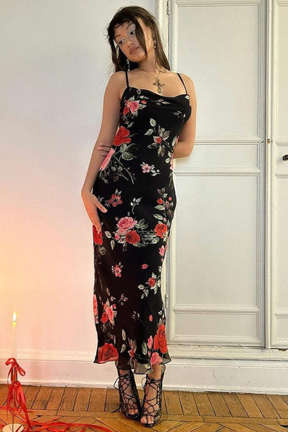 Vintage Floral Bodycon Cami Maxi Dress