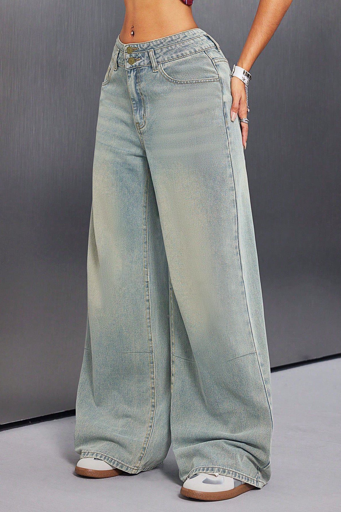 Button Front Vintage Loose Straight Jean