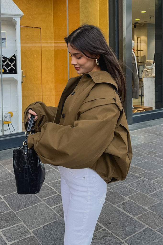 Pleated Notch Collar Russet Coat