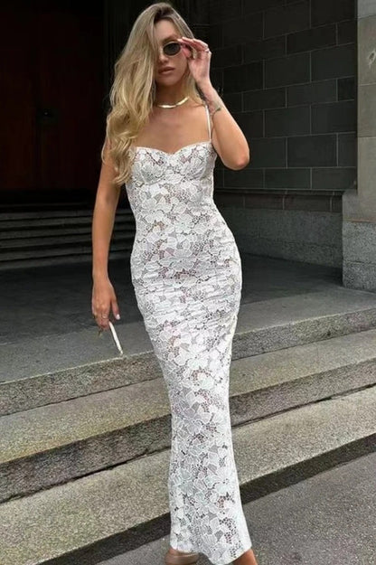 Elegant Sleeveless Lace Maxi Dress