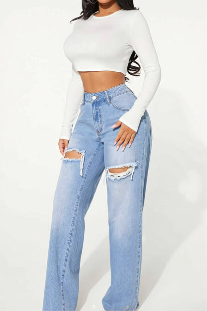 Distressed Straight Leg Jeans