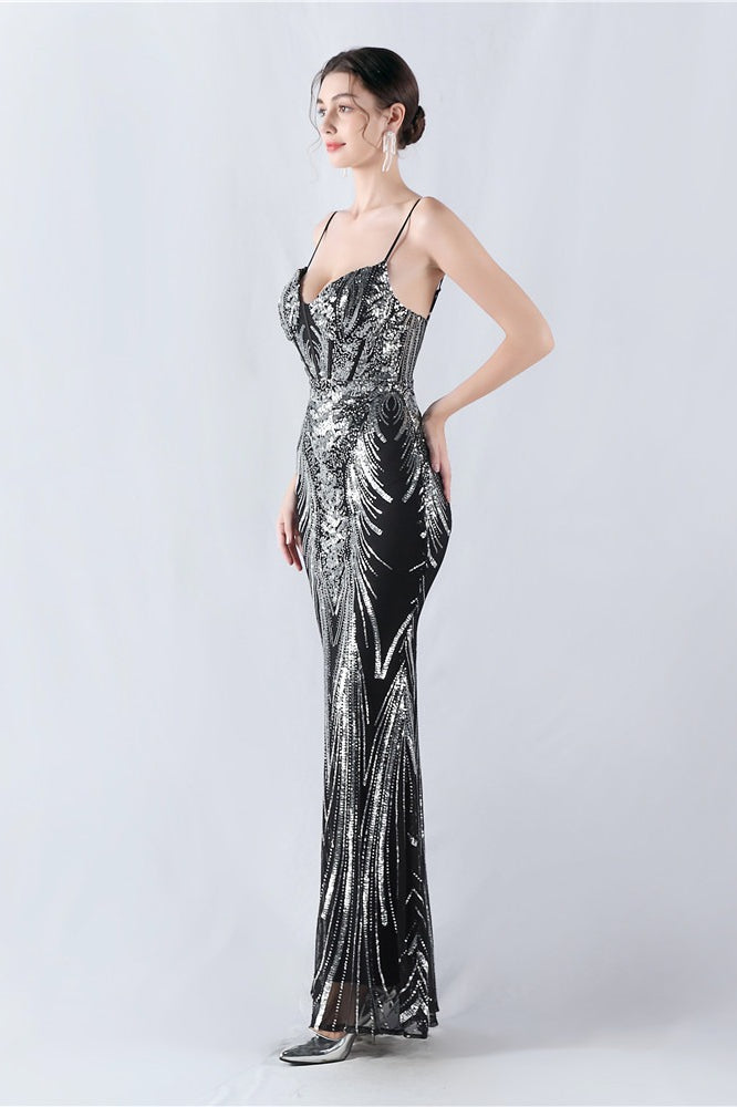 Boned Sequin Embroidered Formal Dress