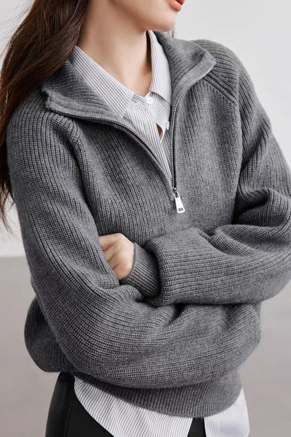 Half Zip Textured Knit Sweater
