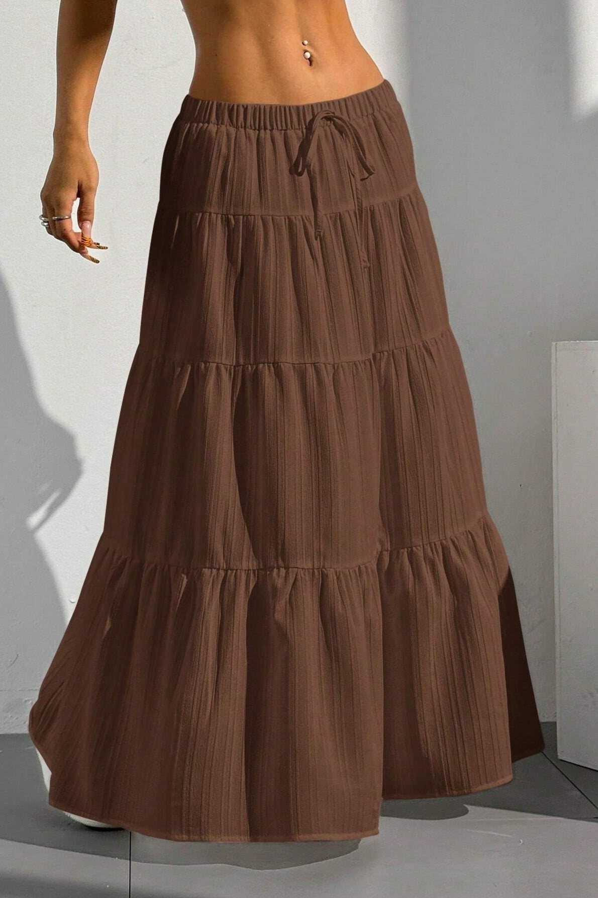 Tiered Drawstring Maxi Skirt
