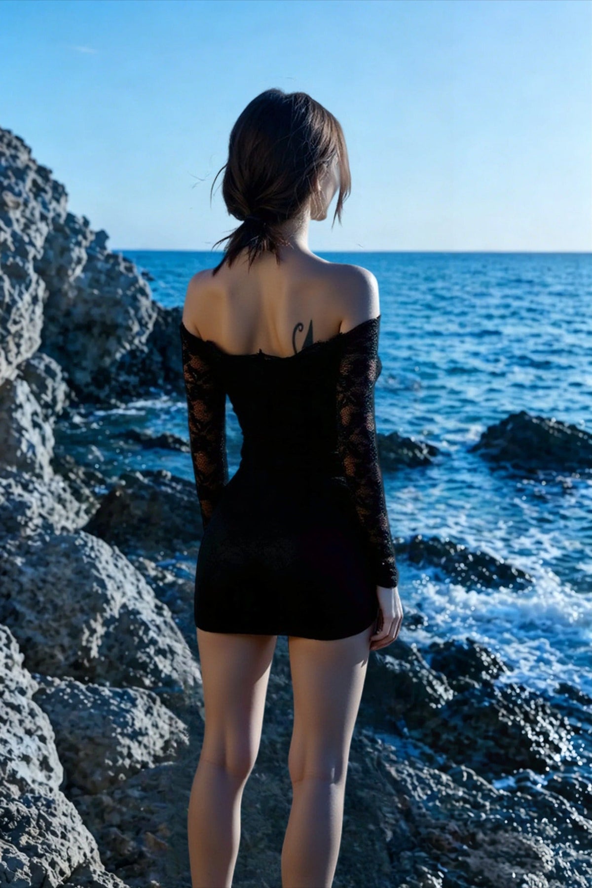 Off Shoulder Long Sleeve Floral Lace Bodycon Mini Dress
