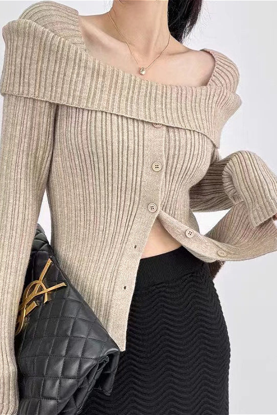 Soft Off-Shoulder Loose Irregular Knit Top