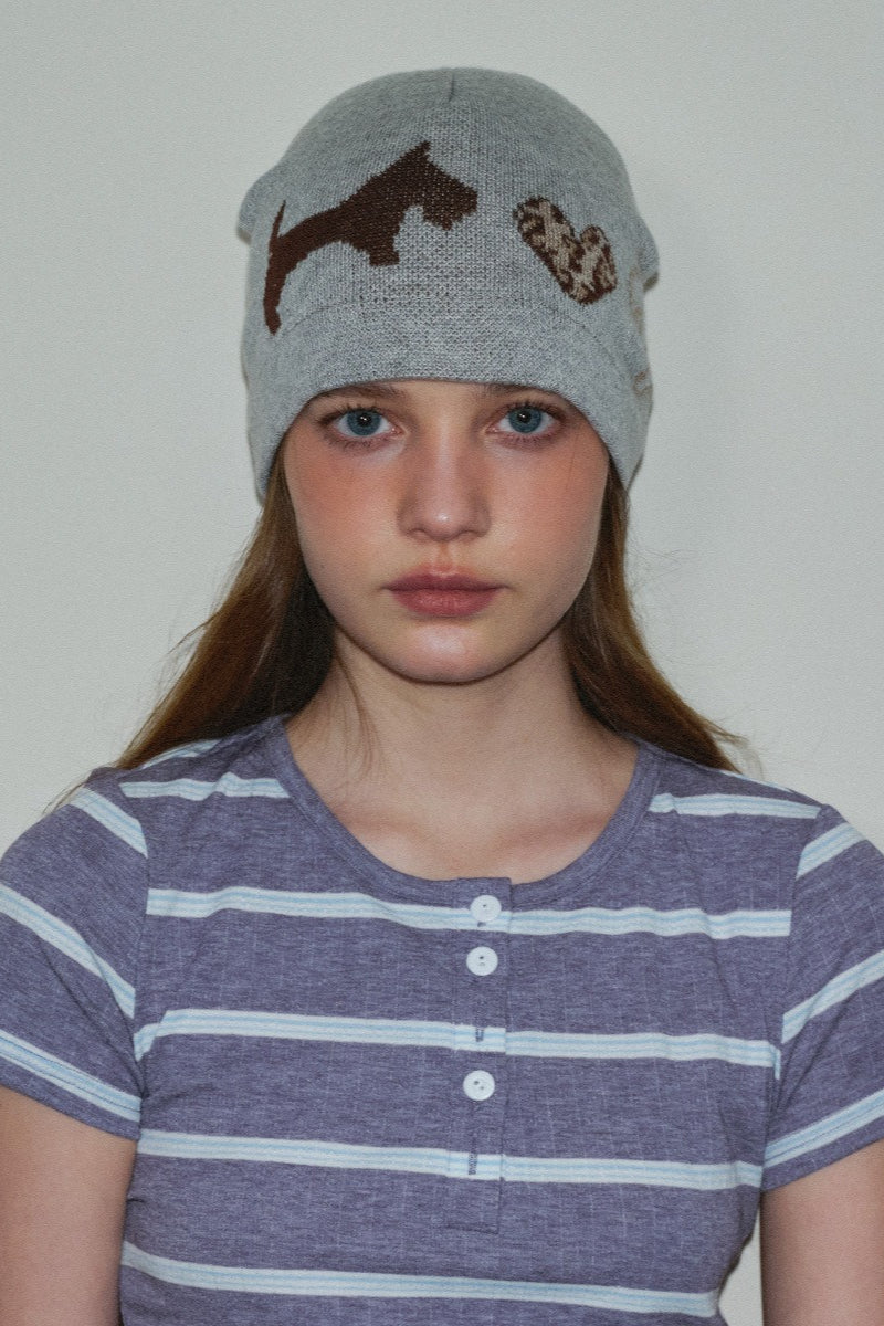 Leopard Heart Dog Pattern Wool Blend Knitted Hat