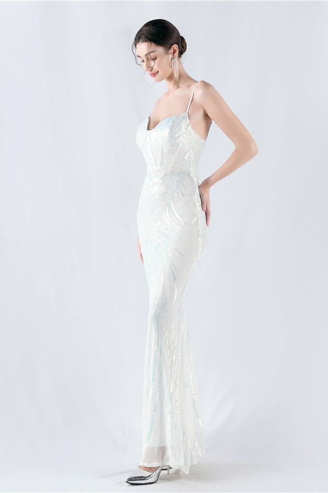 Boned Sequin Embroidered Formal Dress