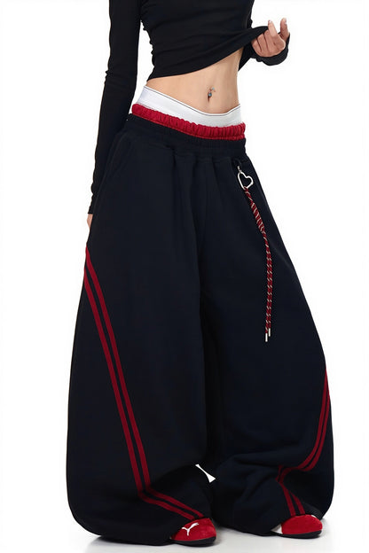 Double Waist Stripe Panel Pants