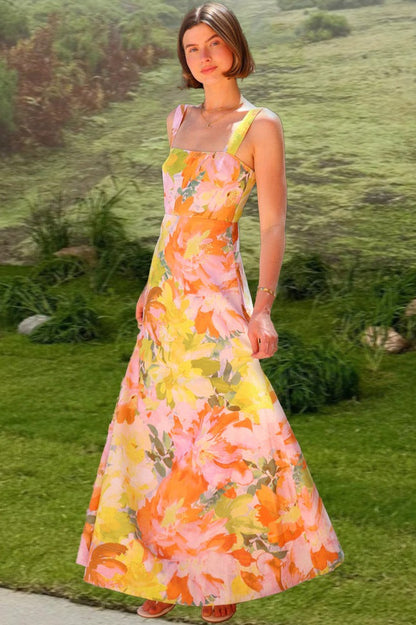 Floral Print Sleeveless Holiday Flowy Maxi Dress