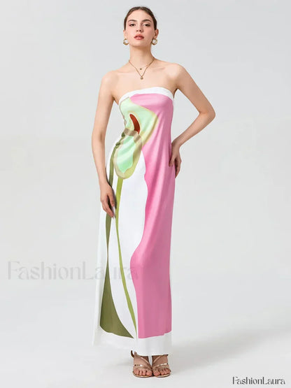 Abstract Strapless Loose Maxi Dress