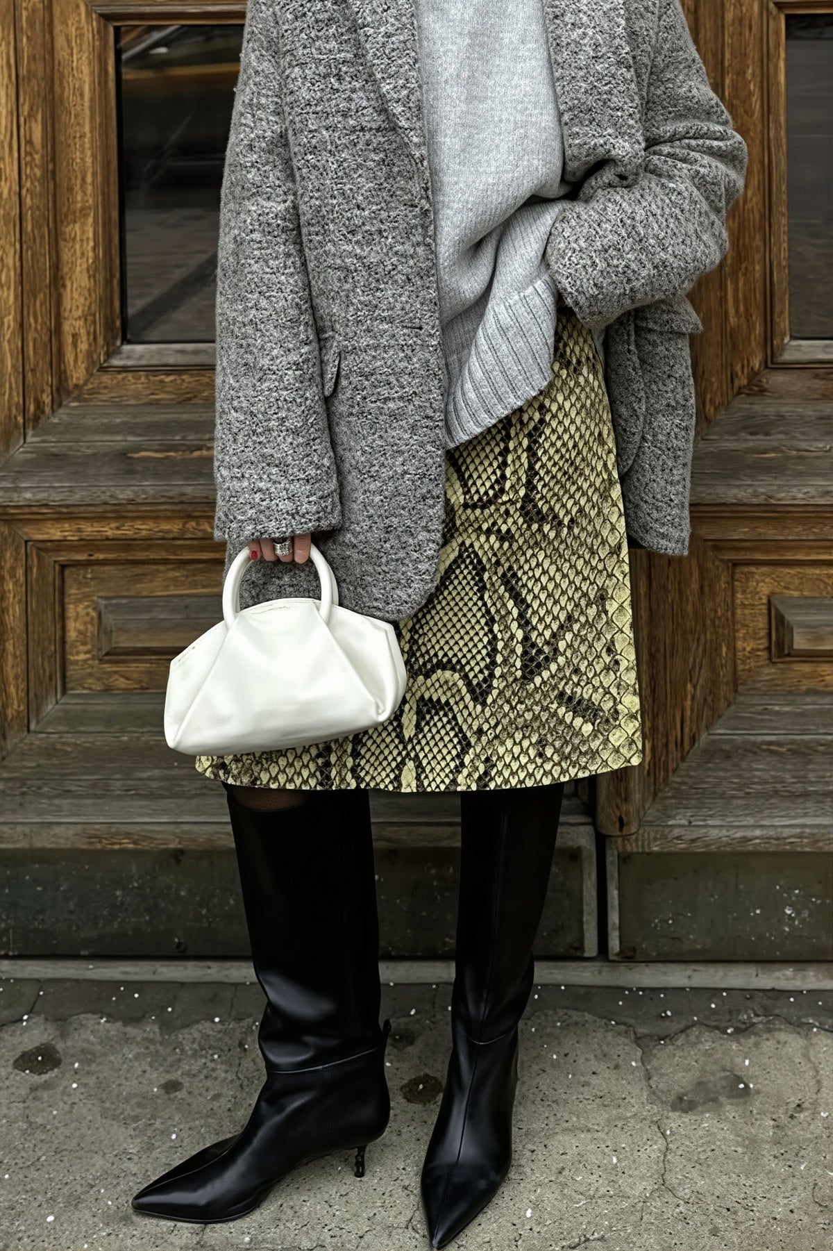 Snake Print Straight Midi Skirt