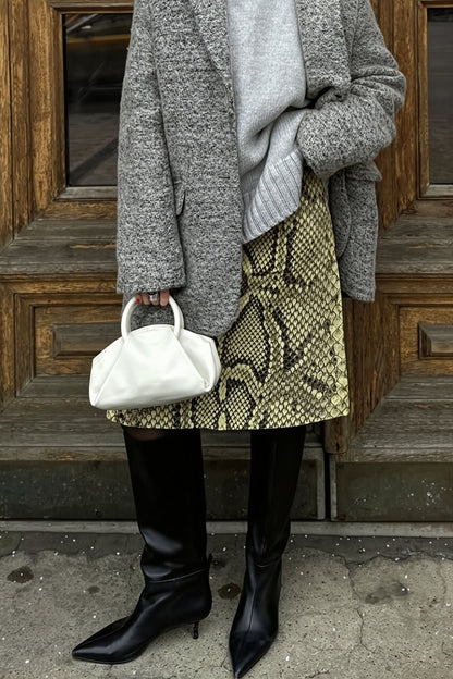Snake Print Straight Midi Skirt