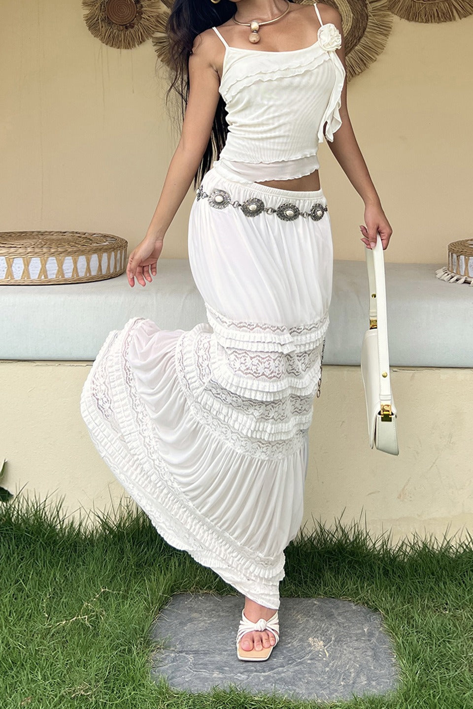 See-Through Lace Mesh Skirt