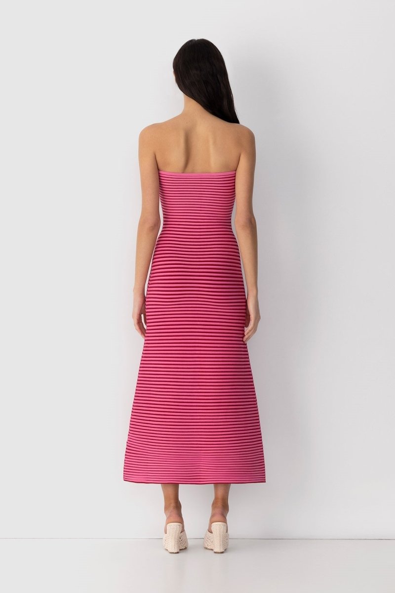 Striped Knit Strapless Bandeau Bodycon Maxi Dress