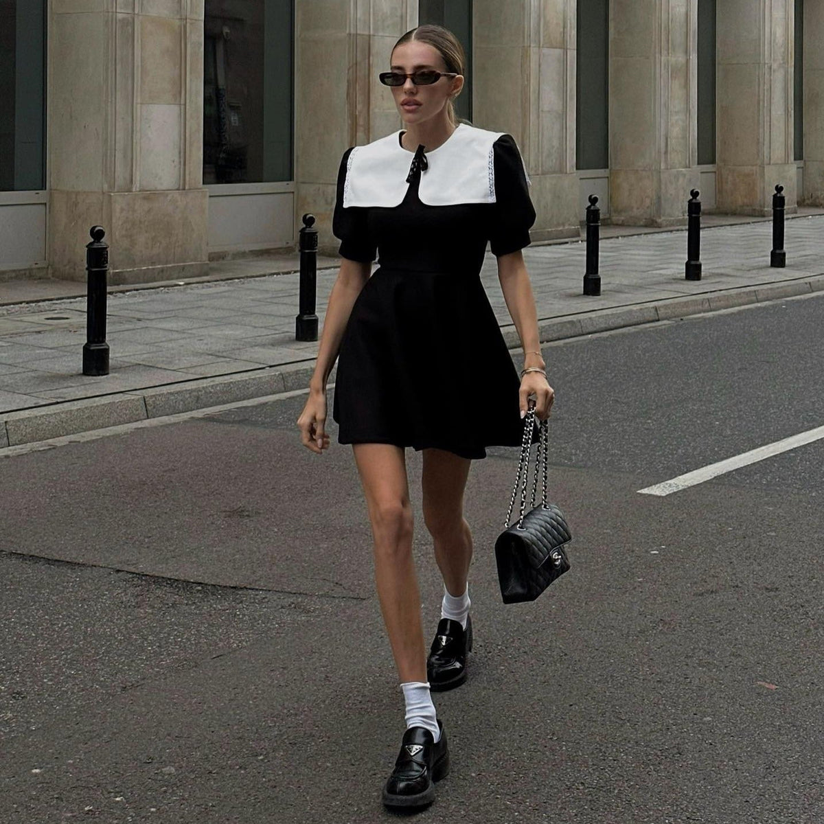 Peter Pan Collar Puff Sleeve Fit and Flare Mini Dress
