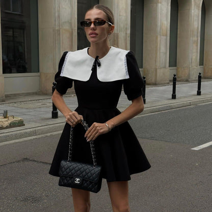 Peter Pan Collar Puff Sleeve Fit and Flare Mini Dress