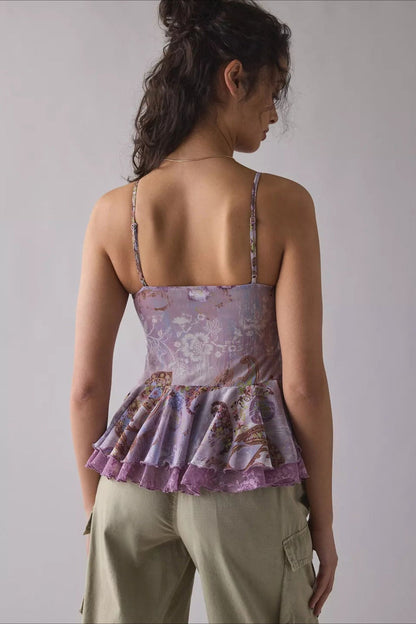 Lace Panel Open Back Cami Top