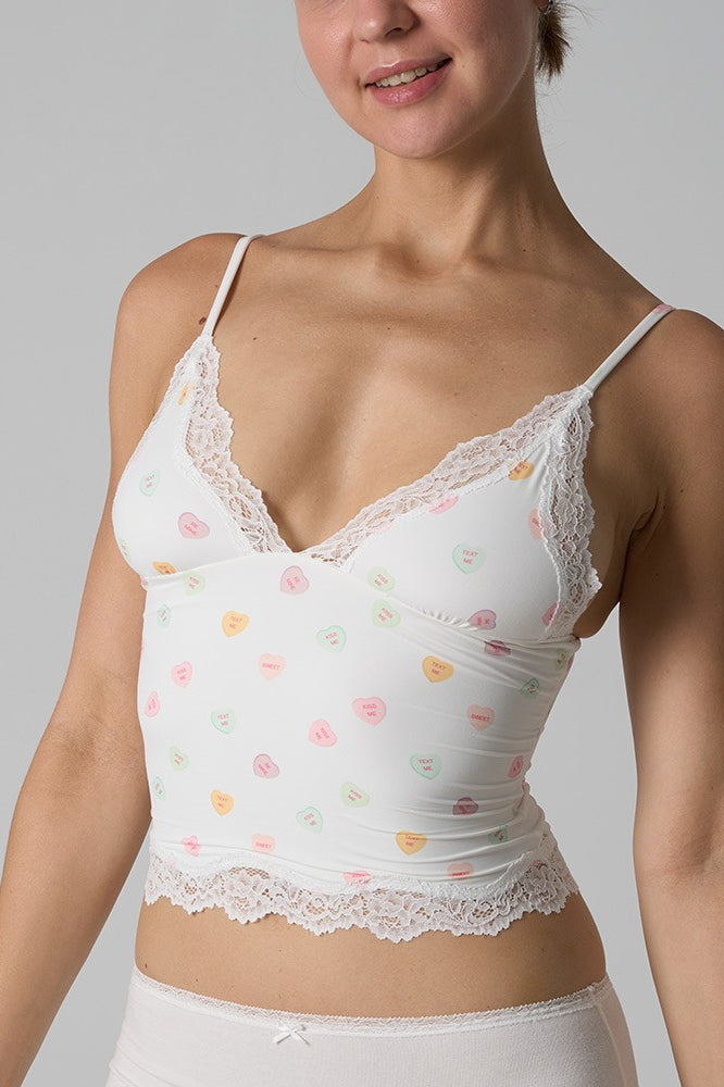Lace Trim Floral V Neck Sexy Cami Top