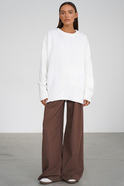 Classic Solid Crew Neck Relaxed Knit Sweater