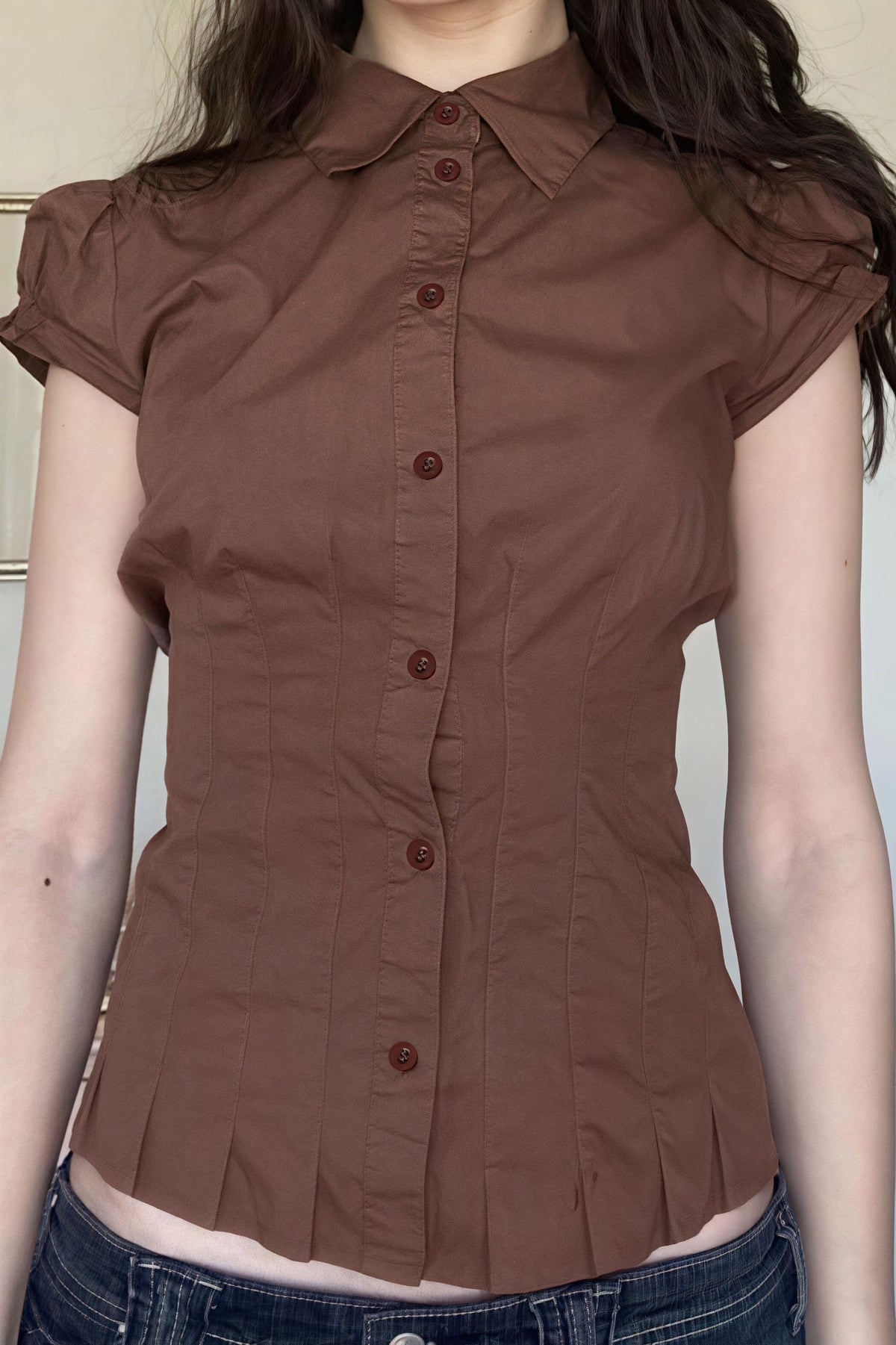 Sweet Spicy Collared Puff Sleeve Blouse