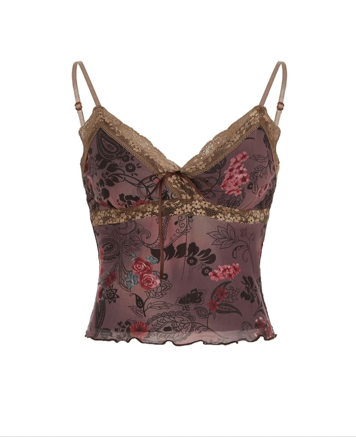 Khloe Vintage Floral Lace-Up Vest