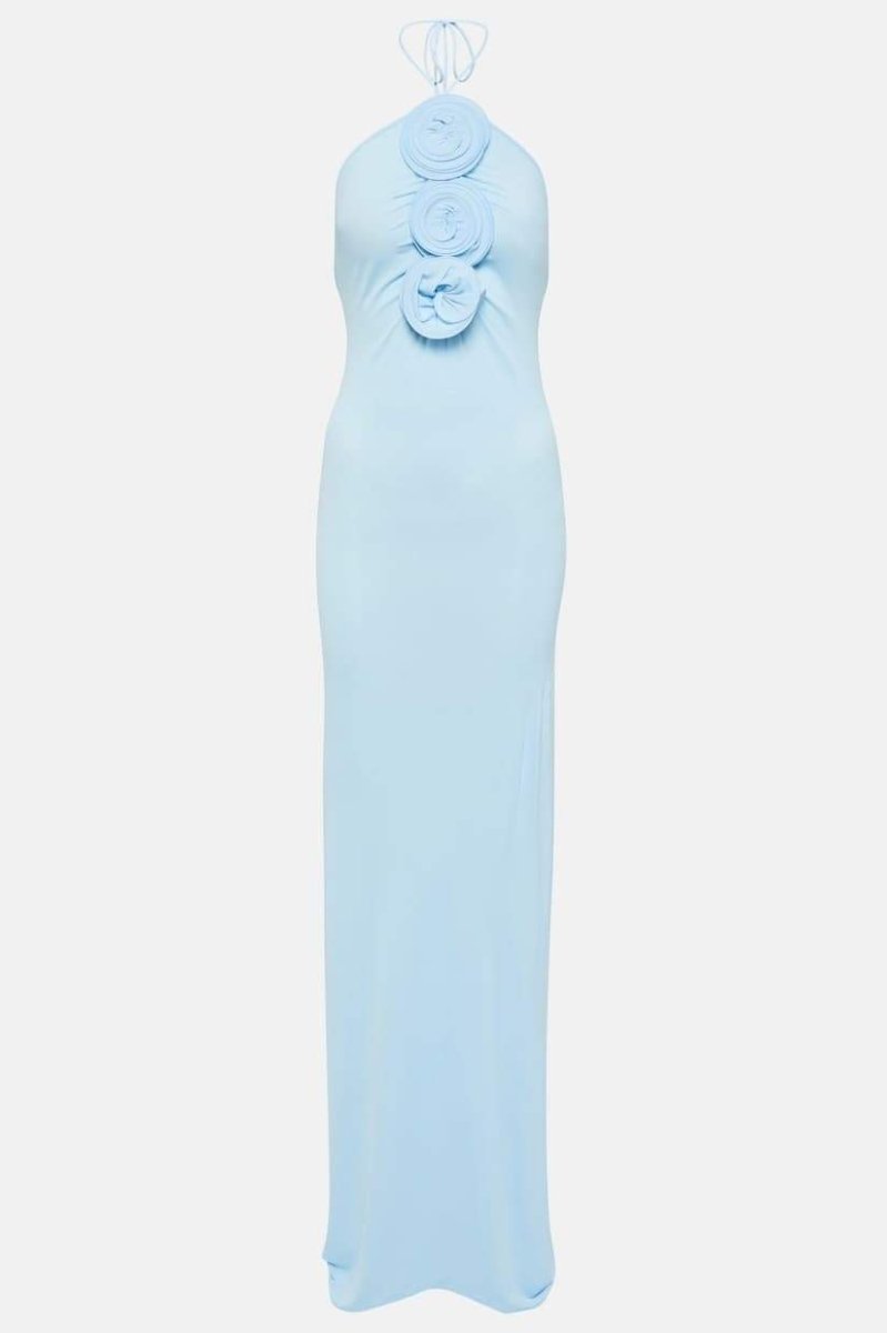 Halter Neck Triple Rosette Applique Bodycon Mini Dress