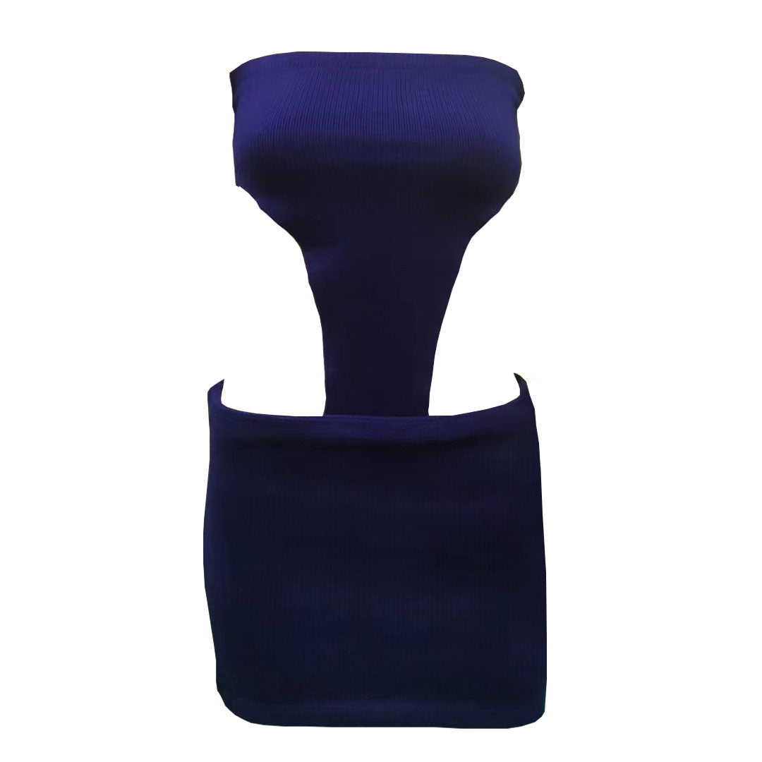 Rib Knit Strapless Waist Cutout Bodycon Mini Dress