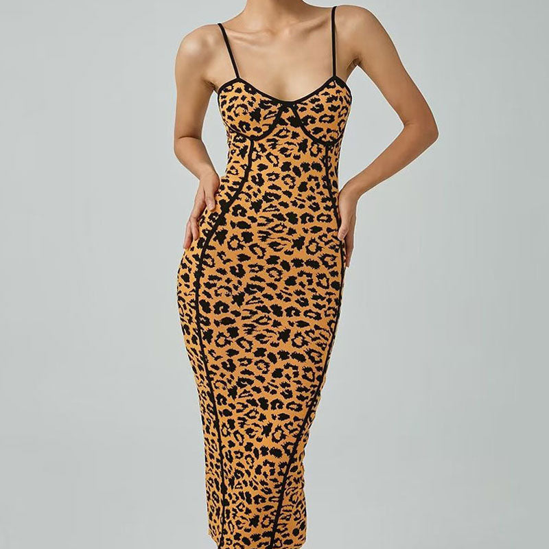 Sweetheart Neck Contrast Piping Spot Print Spaghetti Strap Midi Dress