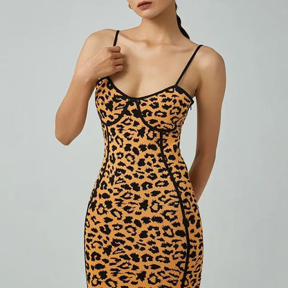 Sweetheart Neck Contrast Piping Spot Print Spaghetti Strap Midi Dress