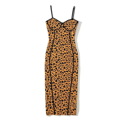Sweetheart Neck Contrast Piping Spot Print Spaghetti Strap Midi Dress