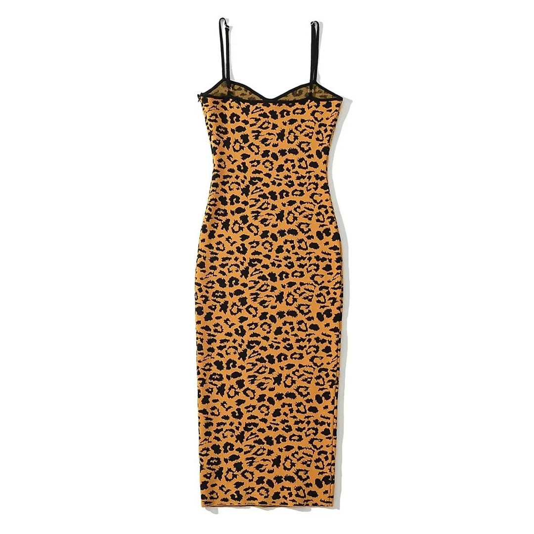 Sweetheart Neck Contrast Piping Spot Print Spaghetti Strap Midi Dress