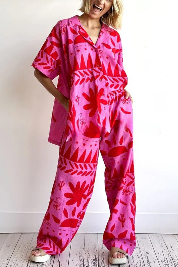 ® Altos Unique Printed Pocket Shirt and Elastic Waist Pants Set
