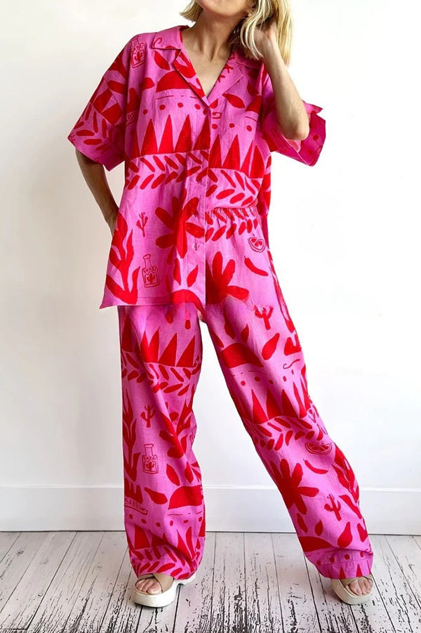 ® Altos Unique Printed Pocket Shirt and Elastic Waist Pants Set